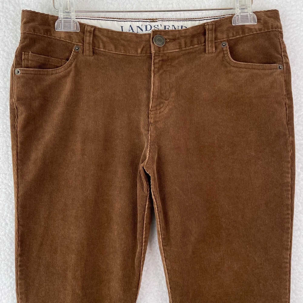 Lands End Womens Brown Corduroy Straight Leg Pants Size 10 Stretch Classic